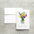 Custom Note Cards Set with Envelopes Flower Bouquet Mason Jar, Greeting Card image 0