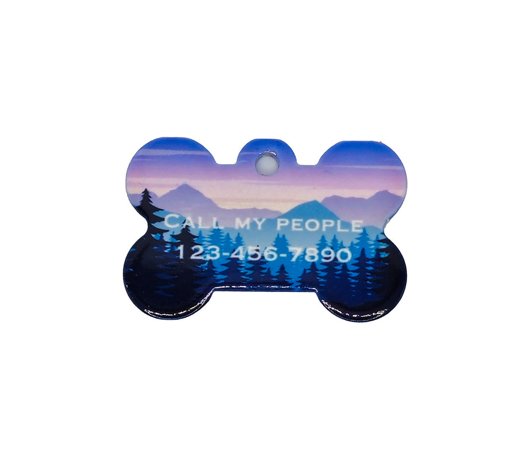 Mountain Scenery Lavender Dog Bone Pet ID Tag image 1