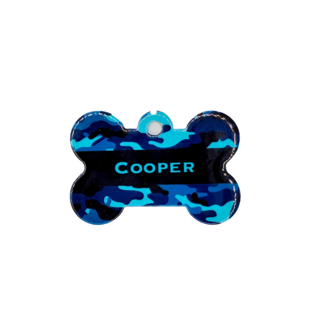 Blue Camouflage Dog Bone Shaped Pet ID Tag image 0