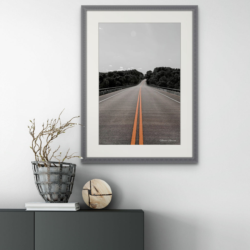 Natchez Trace Bridge Road Giclée Print: A Journey in Monochrome with a Splash  image 2