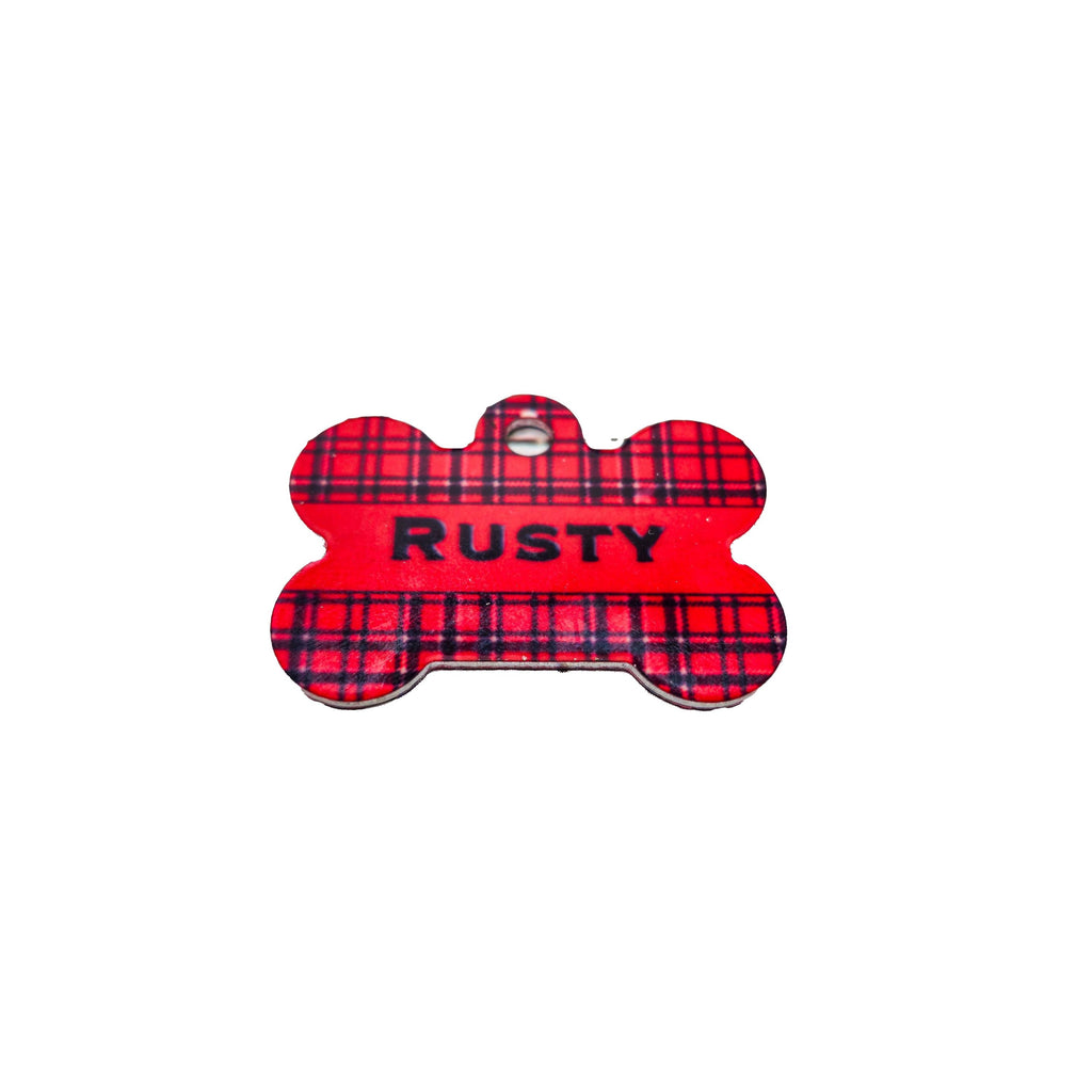 Personalized Red Plaid Pet ID Tag for Cats and Dogs – Double Sided Custom image 2
