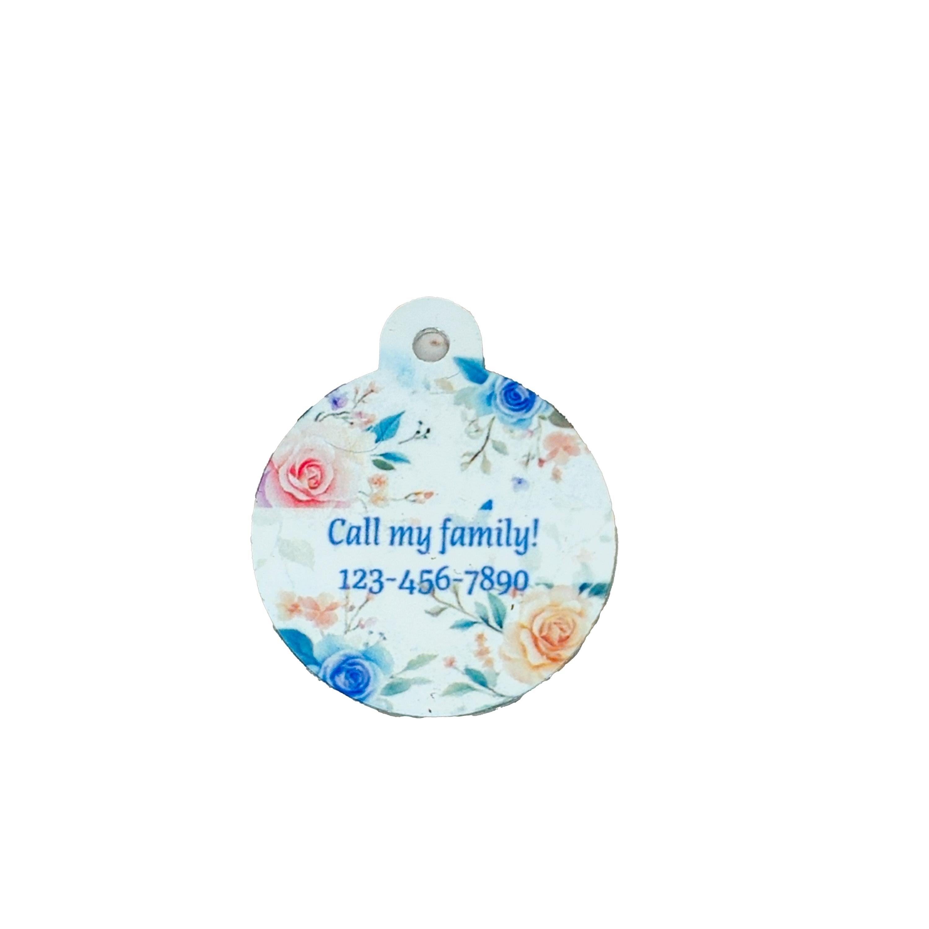 Pet ID Tag Roses Two Sided- Round - Medium, Small, and Extra Small, Flower Pet image 3