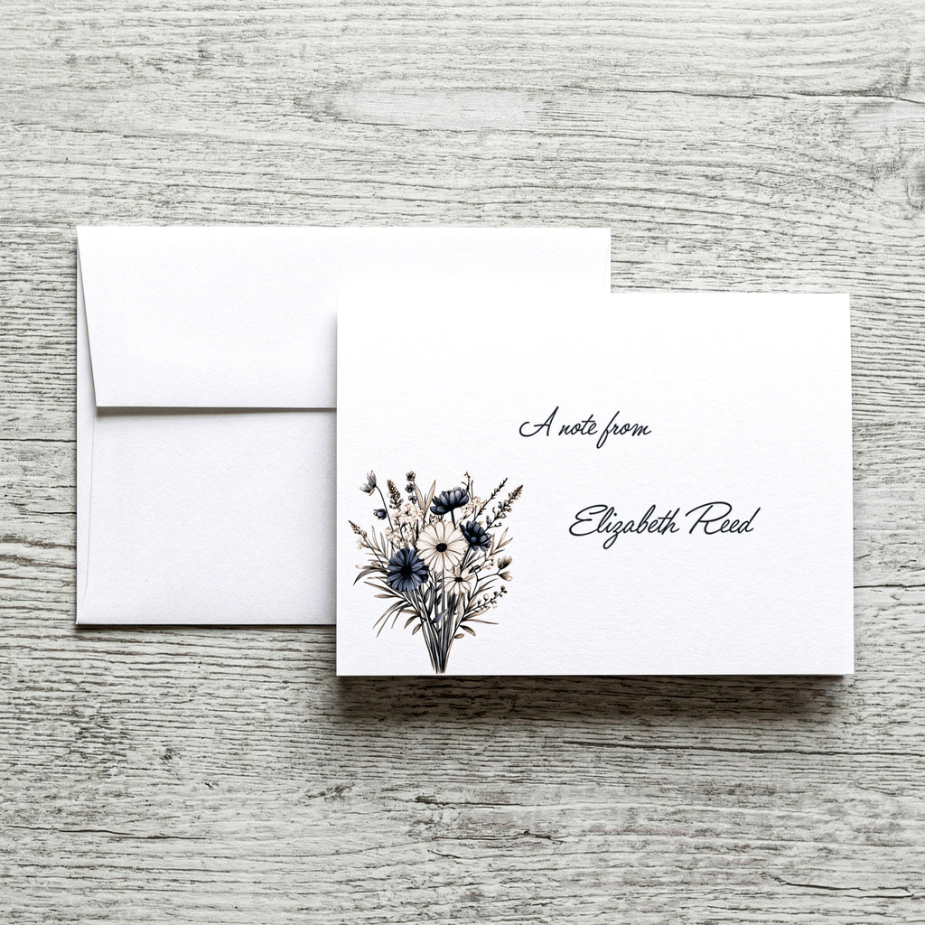 Personalized Set of Notecards with Envelopes Flower Bouquet, Greeting Card image 0