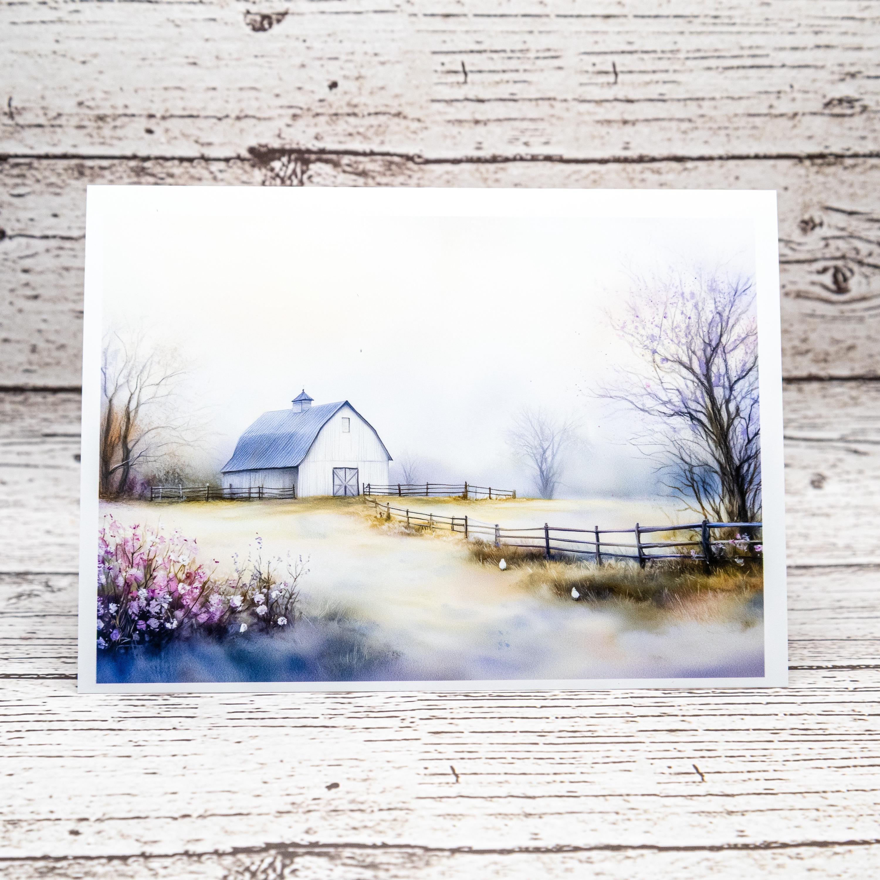 Spring Barns Set of Notecards with Envelopes, A6 Size, Greeting Card Bundle image 2