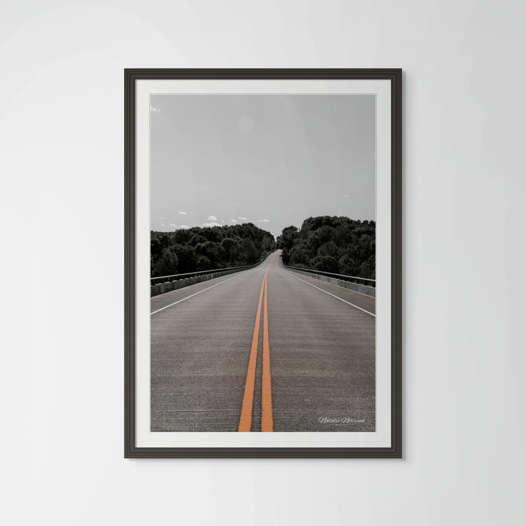 Natchez Trace Bridge Road Giclée Print: A Journey in Monochrome with a Splash  image 0