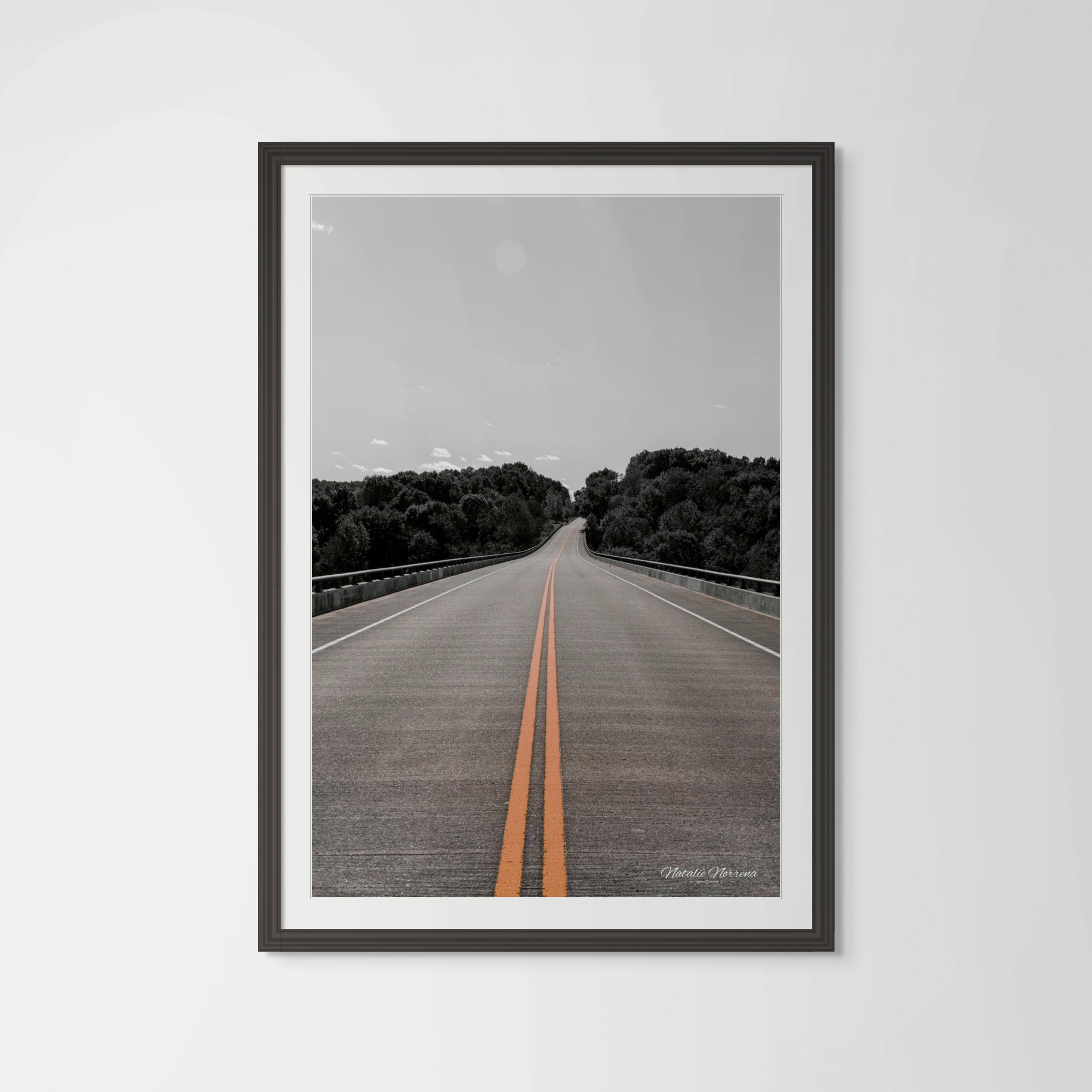 Natchez Trace Bridge Road Giclée Print: A Journey in Monochrome with a Splash  image 0