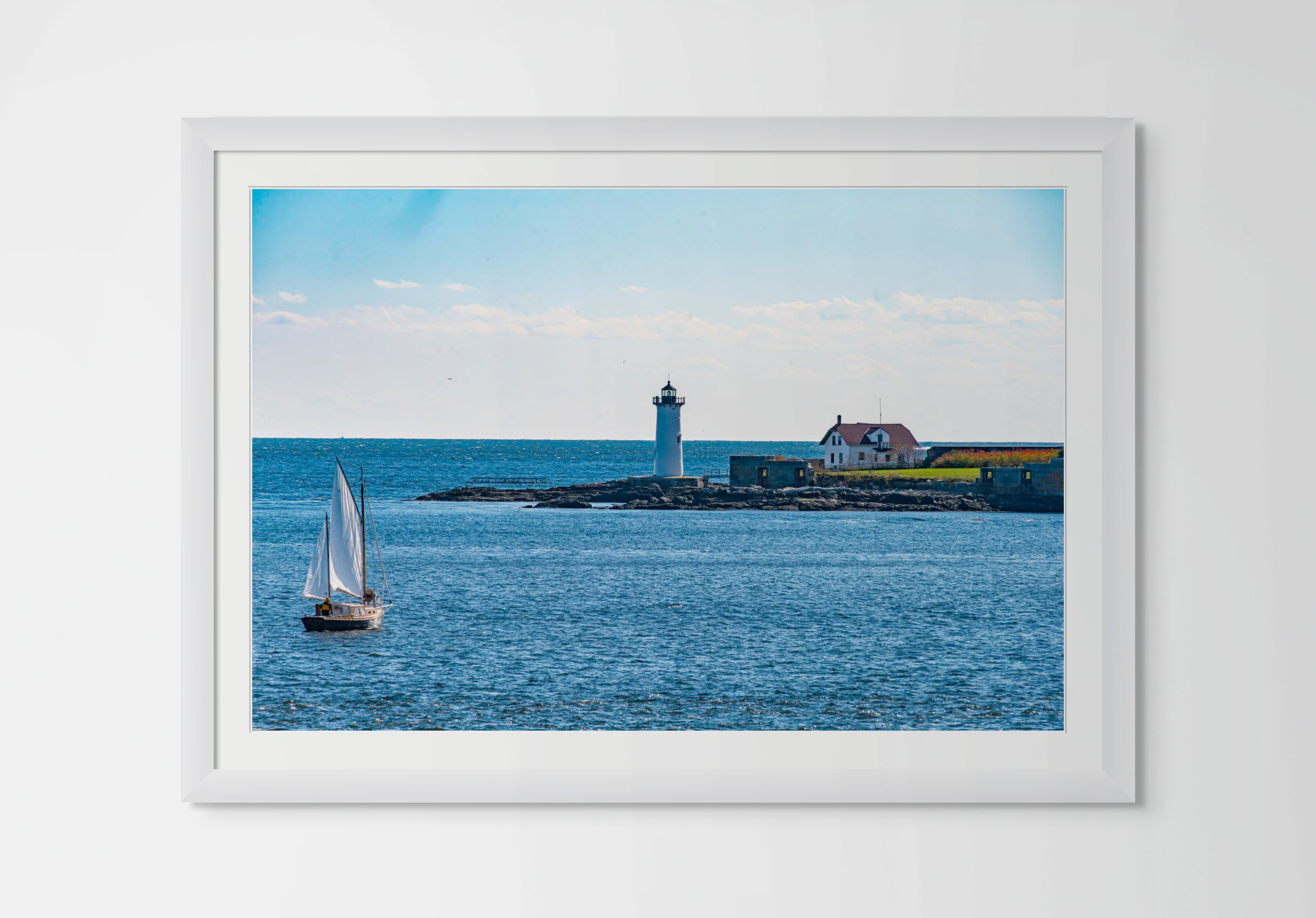 Portsmouth Harbor Lighthouse and Fishing Boat Fine Art Giclee Print image 0