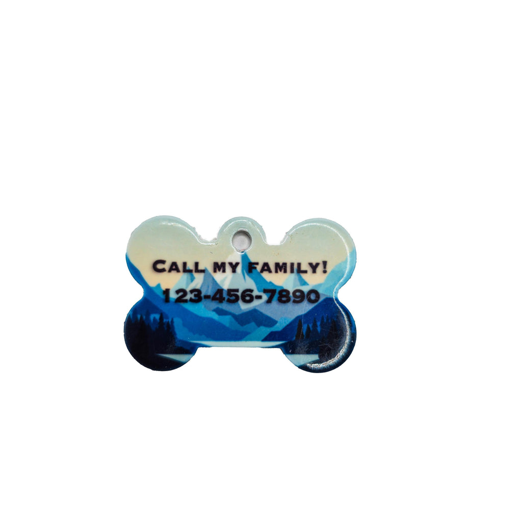 Pet ID Tag Mountains, Double Sided- Dog Tag Bone Shape Personalized Pet Tag image 1