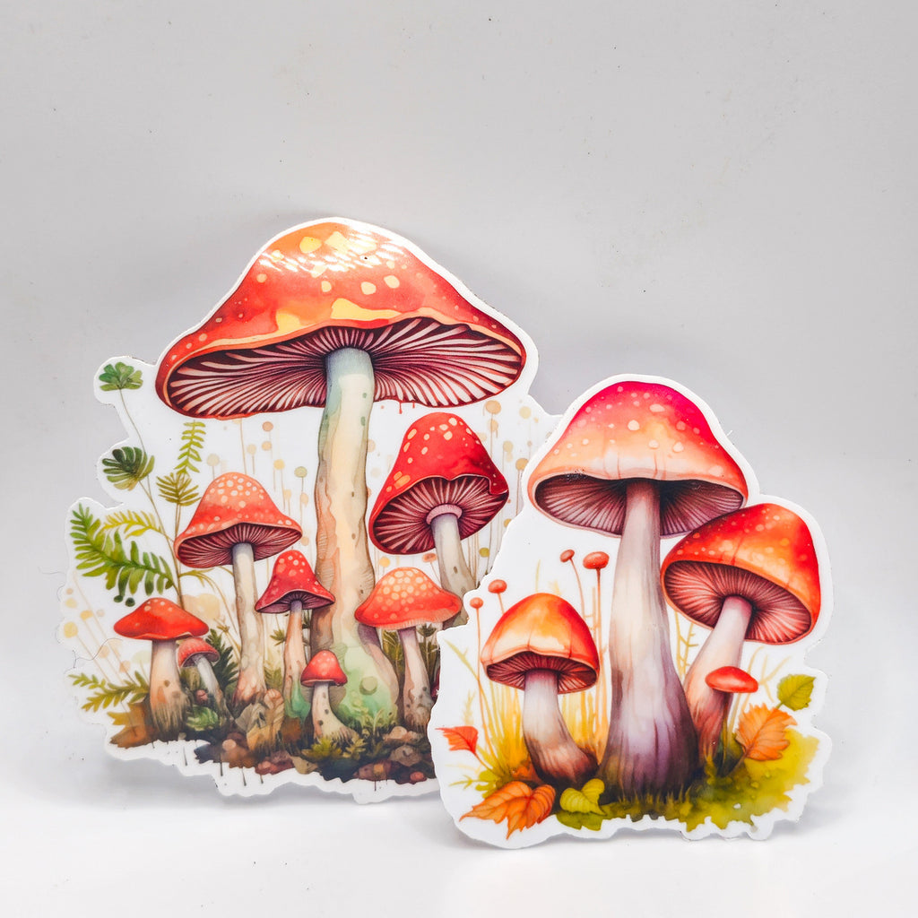 Mushroom Stickers - Set of Two Stickers - Vinyl Stickers - Watercolor (2) image 0