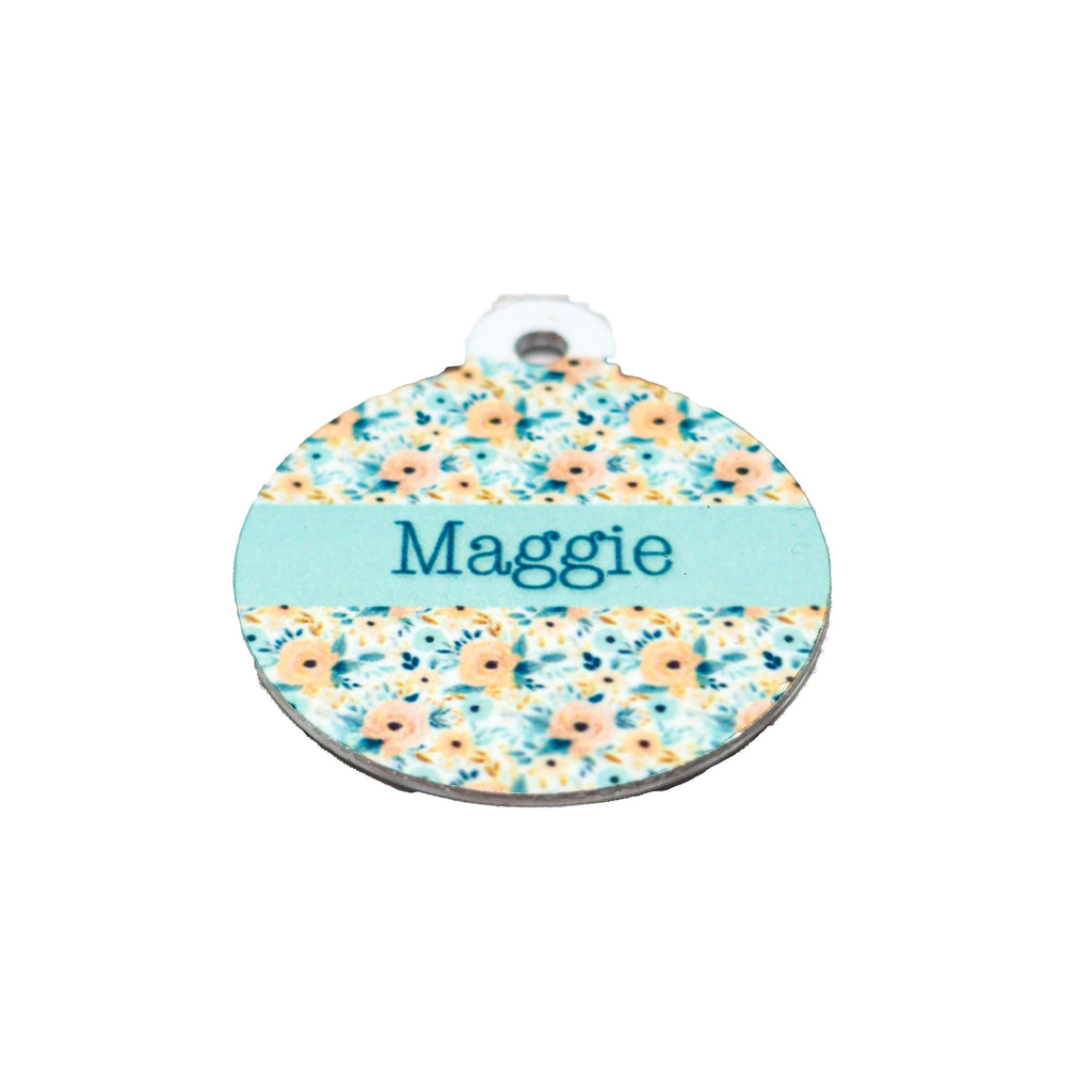 Pet ID Tag Floral Two Sided- Round - Medium, Small, and Extra Small, Flower Pet image 2