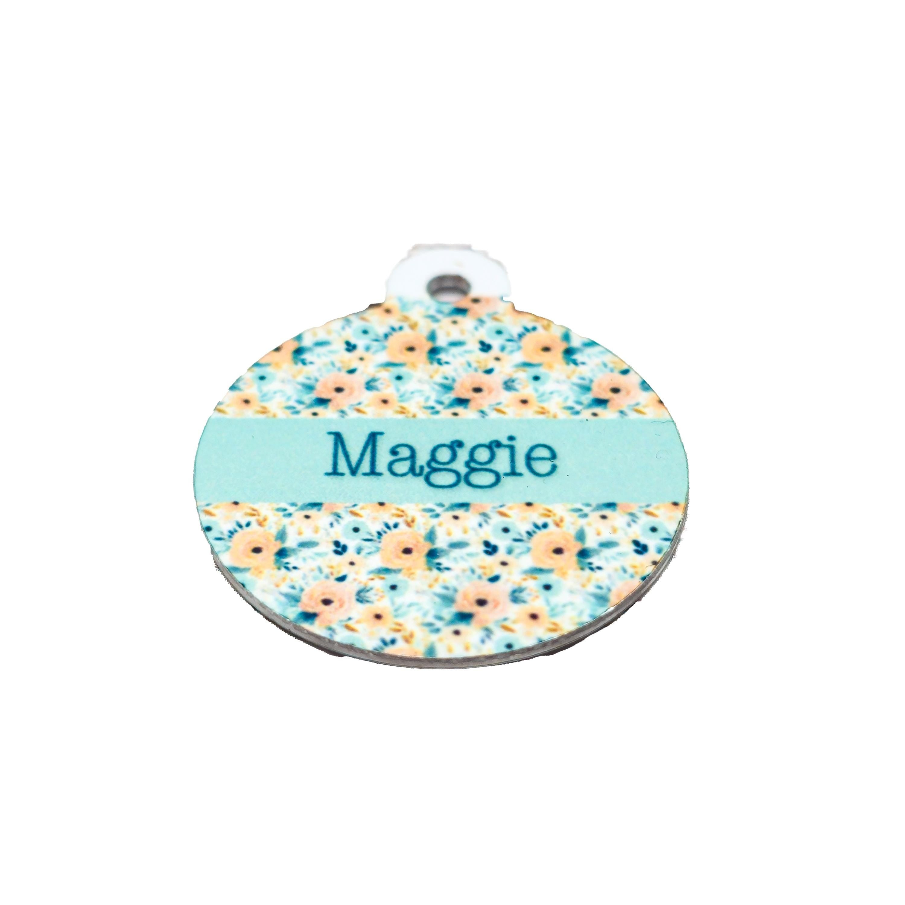 Pet ID Tag Floral Two Sided- Round - Medium, Small, and Extra Small, Flower Pet image 2