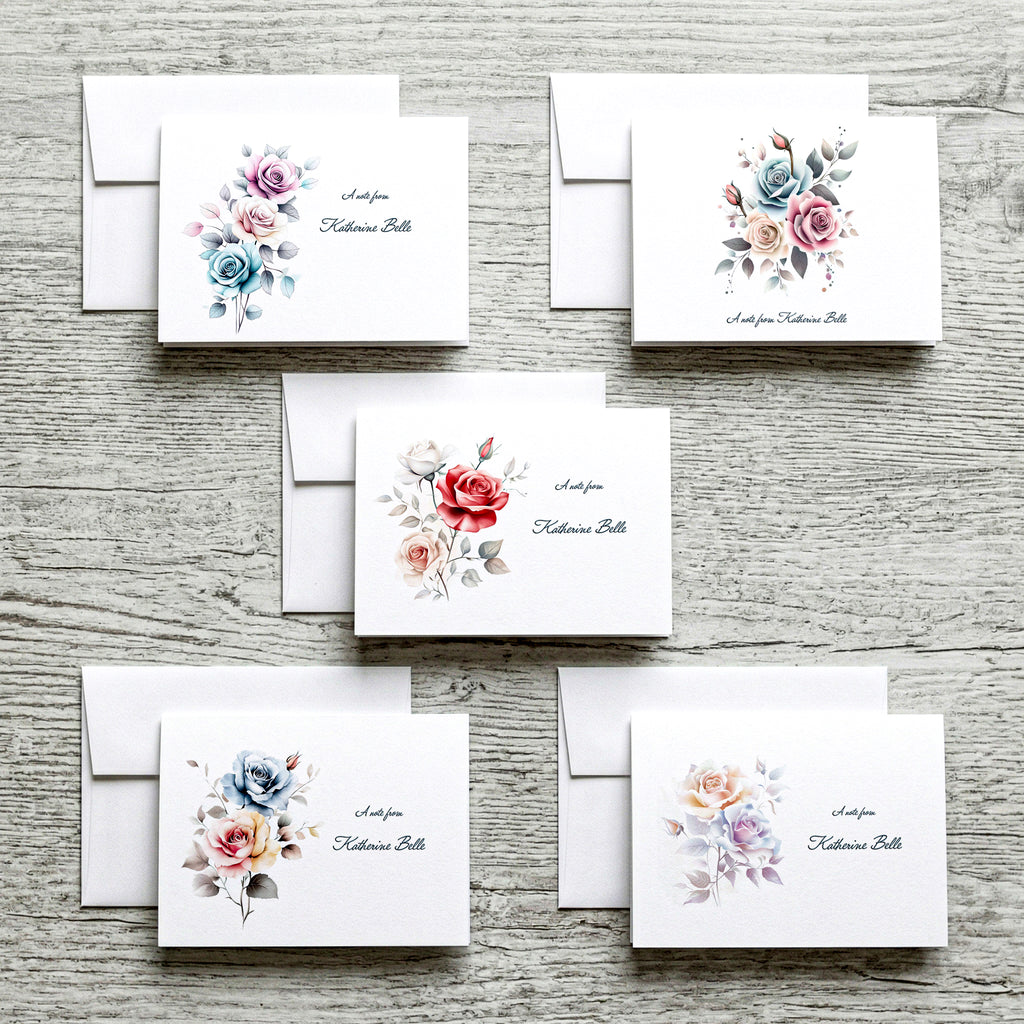 Personalized Note Card Set with Envelopes, Five Rose Designs ,Greeting Card image 0