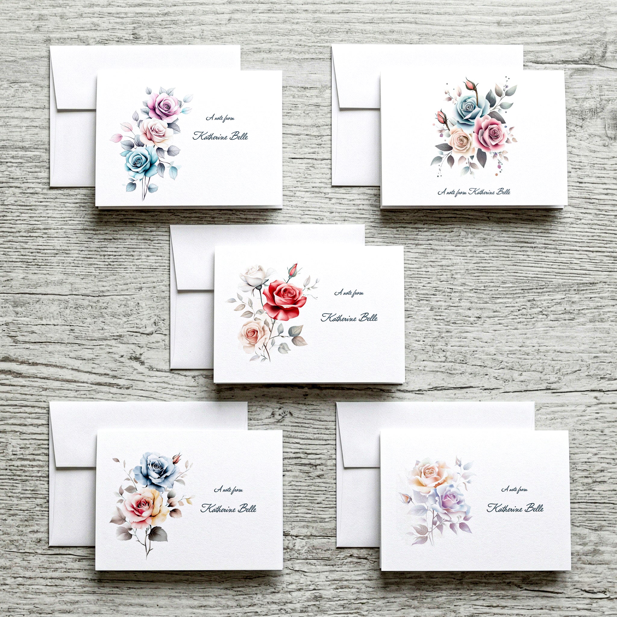 Personalized Note Card Set with Envelopes, Five Rose Designs ,Greeting Card image 0