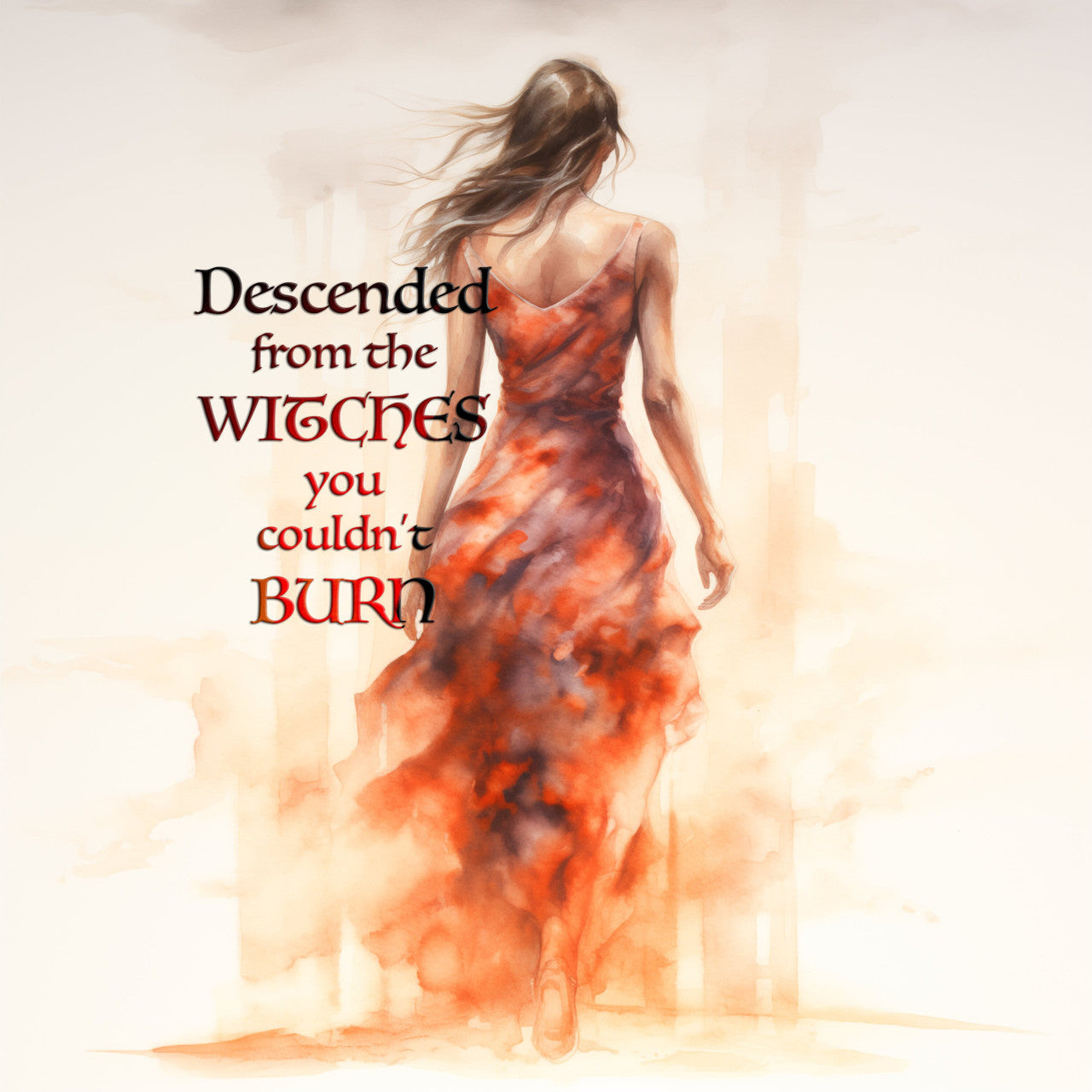 Watercolor Sticker of a Strong, Elegant Woman Walking Through Fire - Set Of 2 image 0