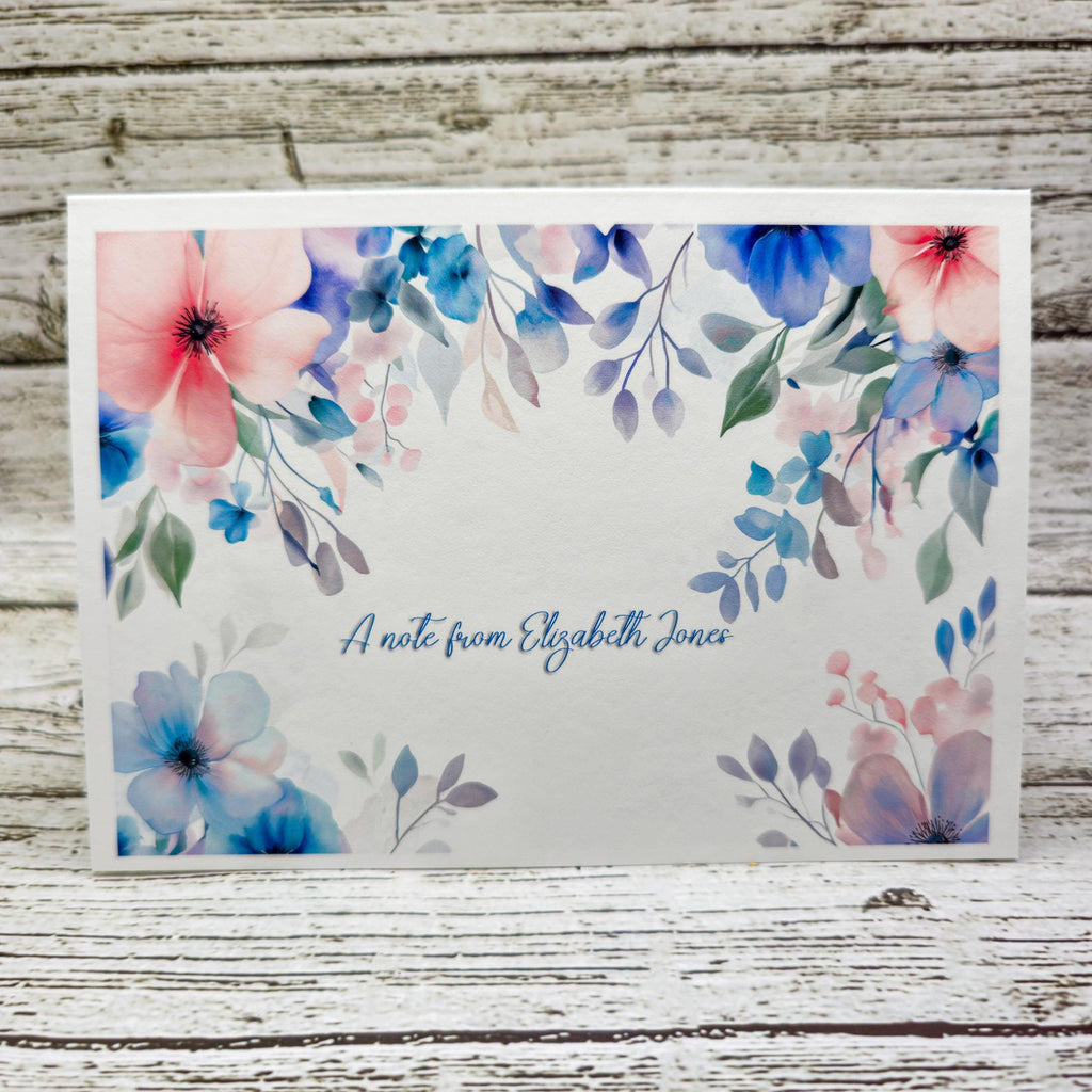 Personalized Set of Notecards with Envelopes Watercolor Pastel Flowers image 1