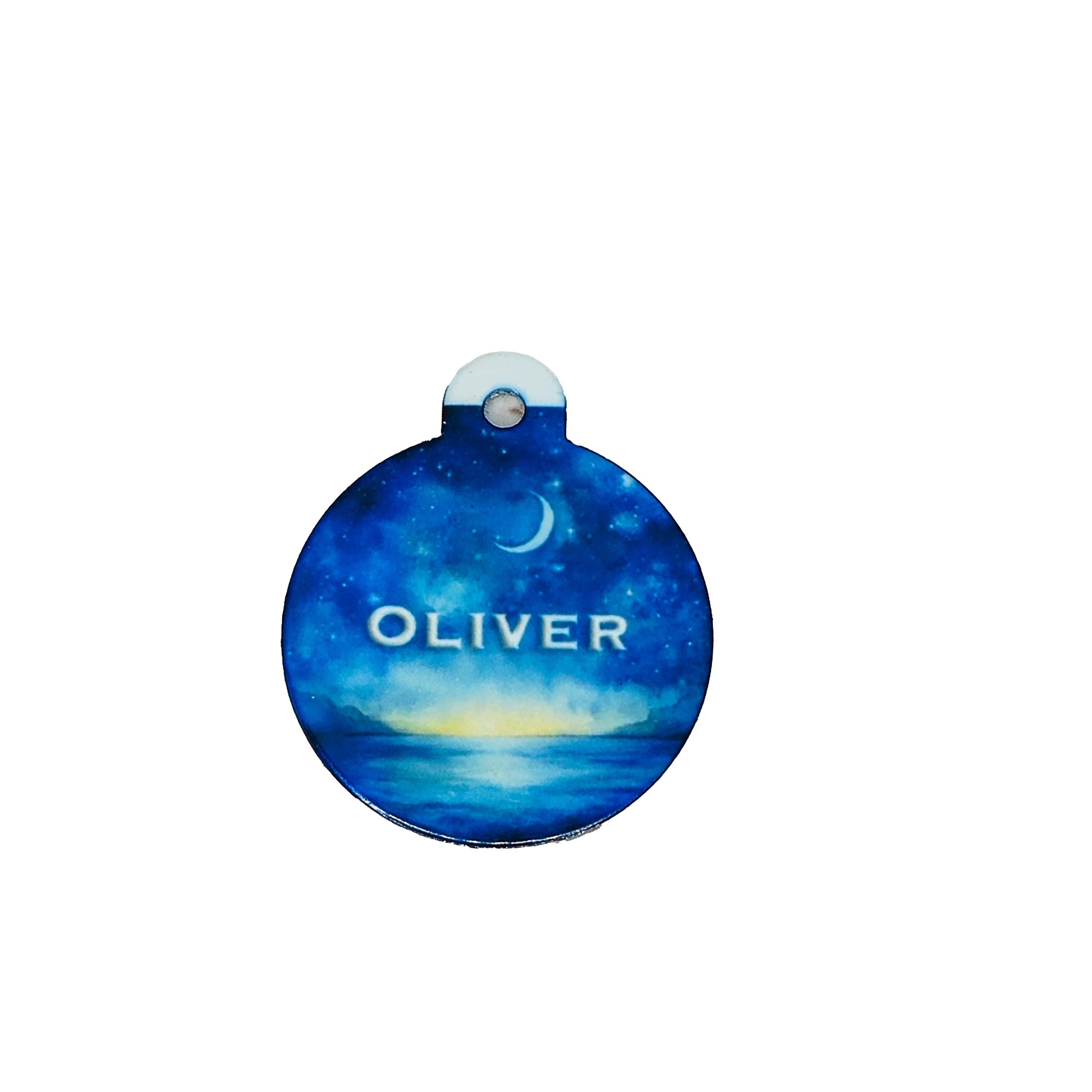 Pet ID Tag Moonlit Ocean Two Sided- Round, Medium, Small, and Extra Small image 0