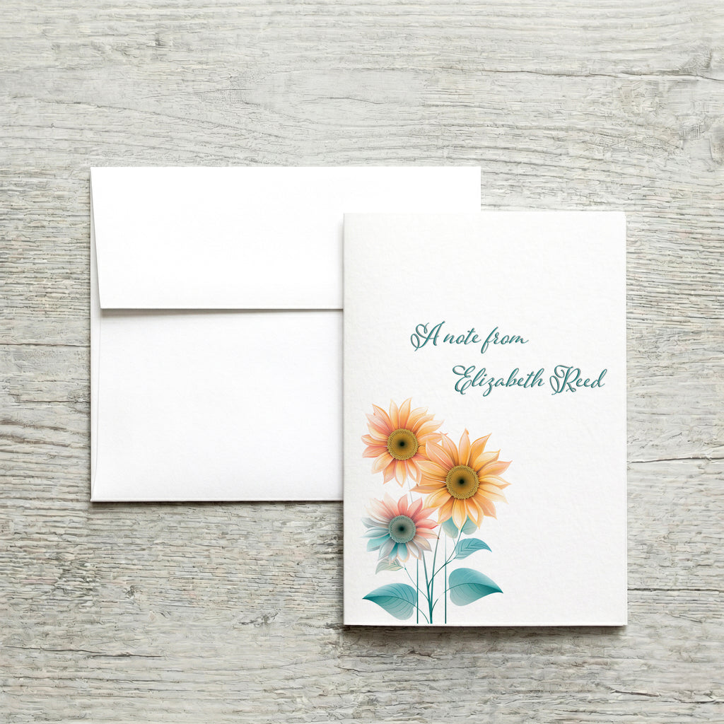 Personalized Set of Notecards with Envelopes Pastel Sunflowers image 0