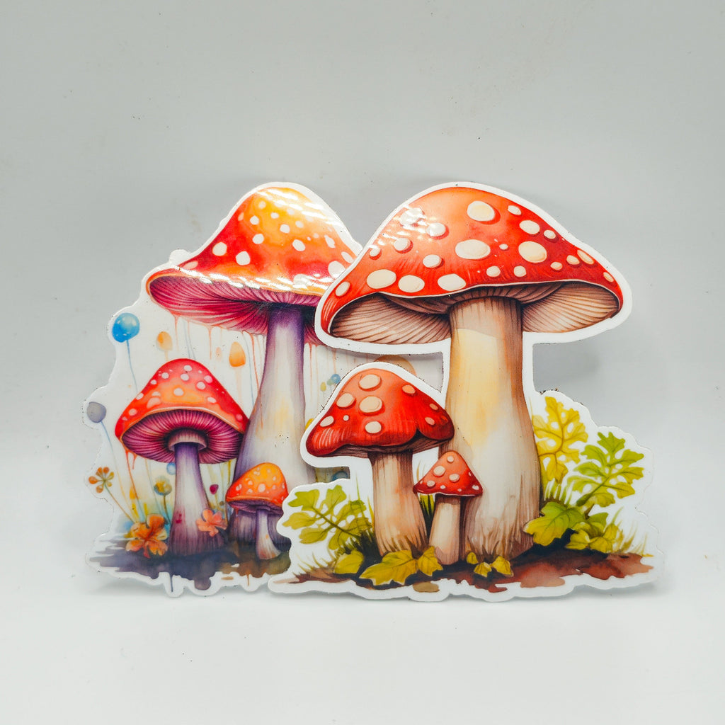 Mushroom Stickers - Set of Two Stickers - Vinyl Stickers - Watercolor image 0