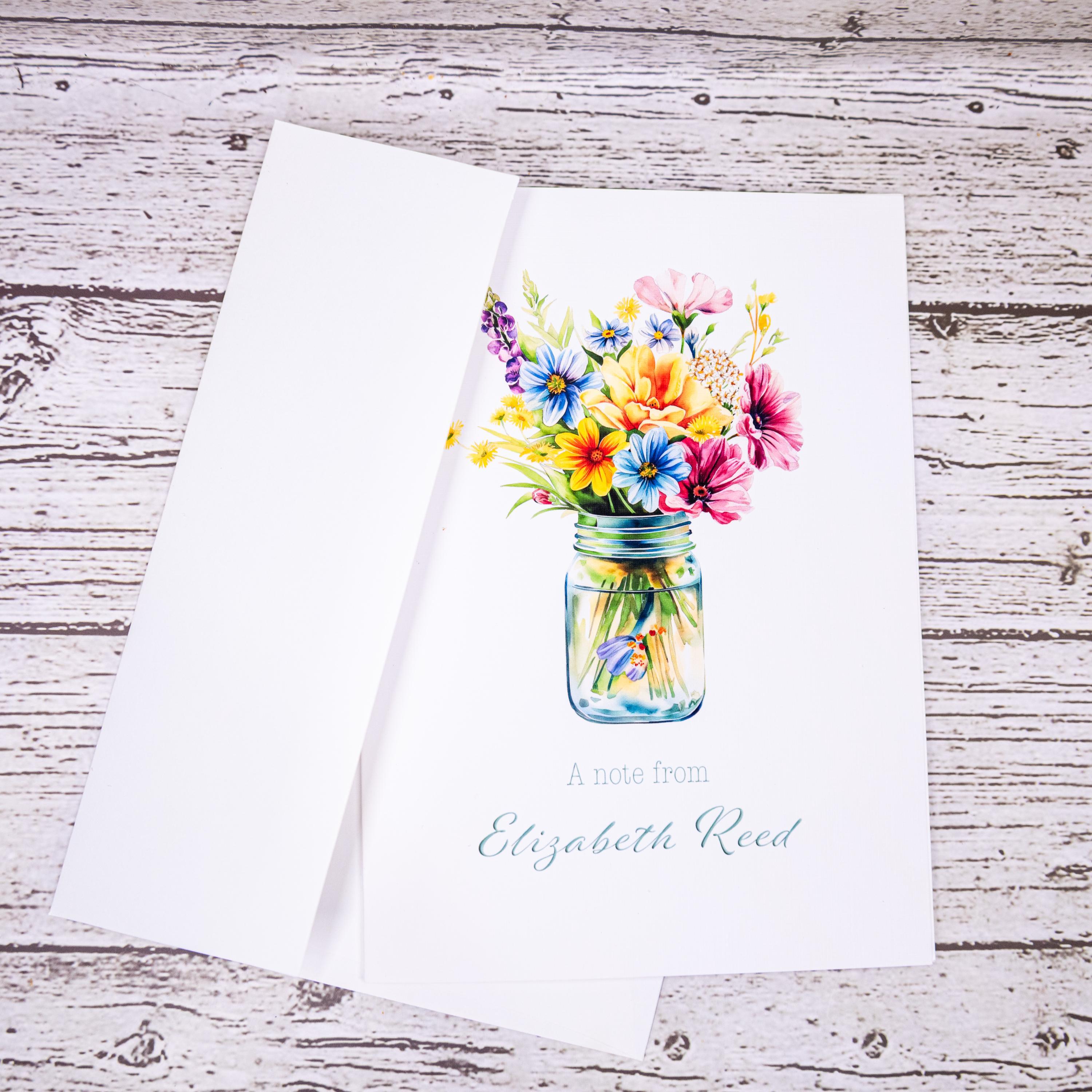 Custom Note Cards Set with Envelopes Flower Bouquet Mason Jar, Greeting Card image 4