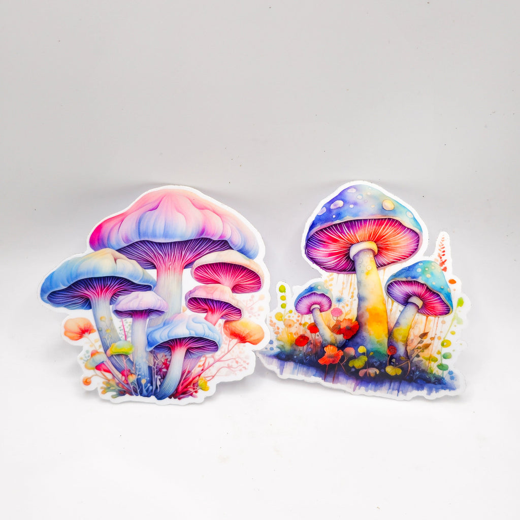 Groovy Mushroom Stickers - Set of Two Stickers - Vinyl Stickers - Watercolor image 2