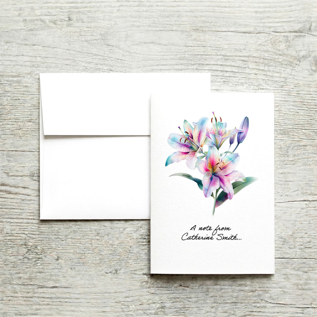 Personalized Set of  Notecards with Envelopes Featuring Lilies image 0