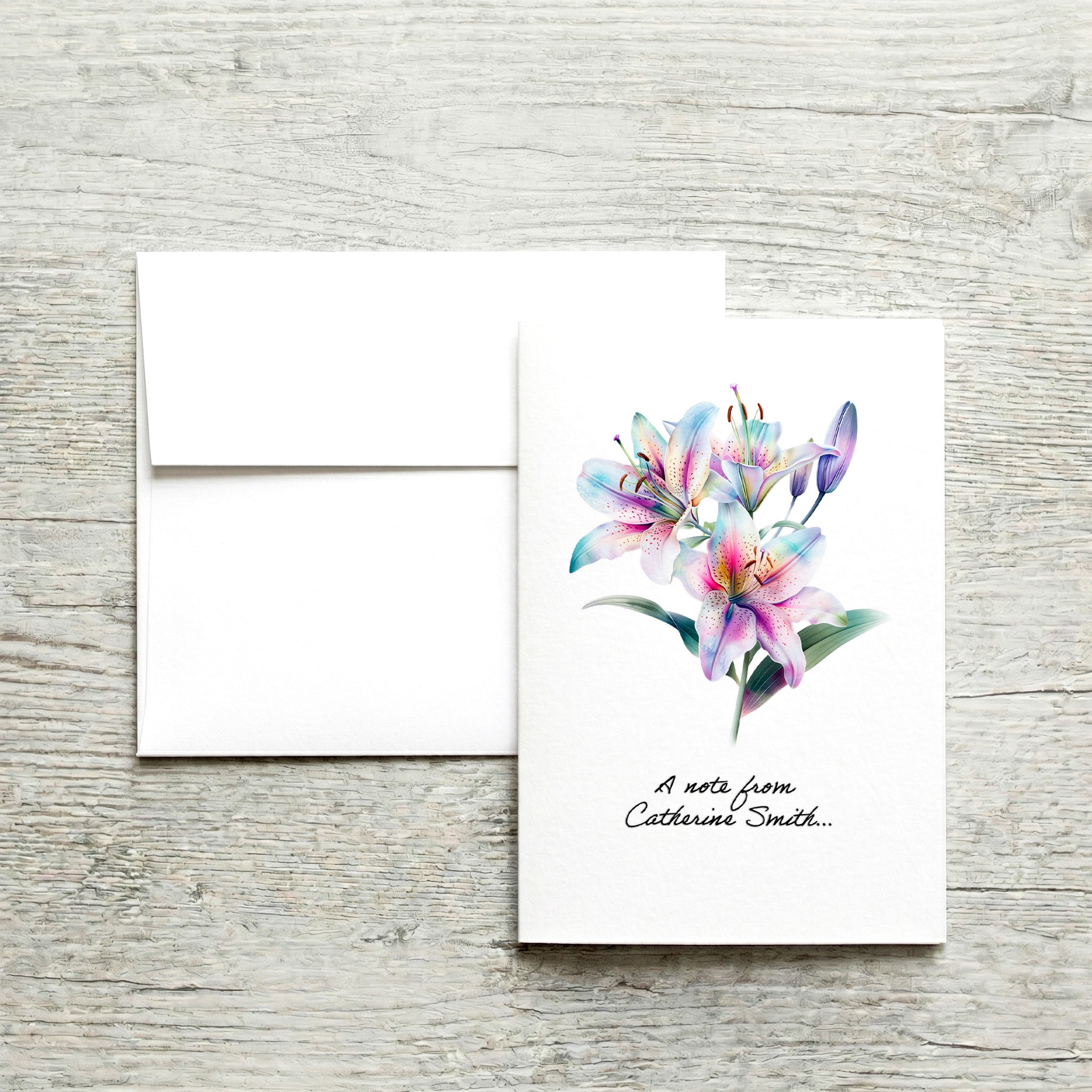 Personalized Set of  Notecards with Envelopes Featuring Lilies image 0