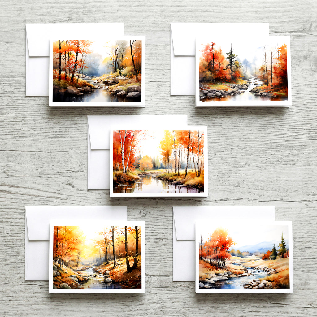 Autumn Forrest Scenes Set of Note Cards with Envelopes image 0