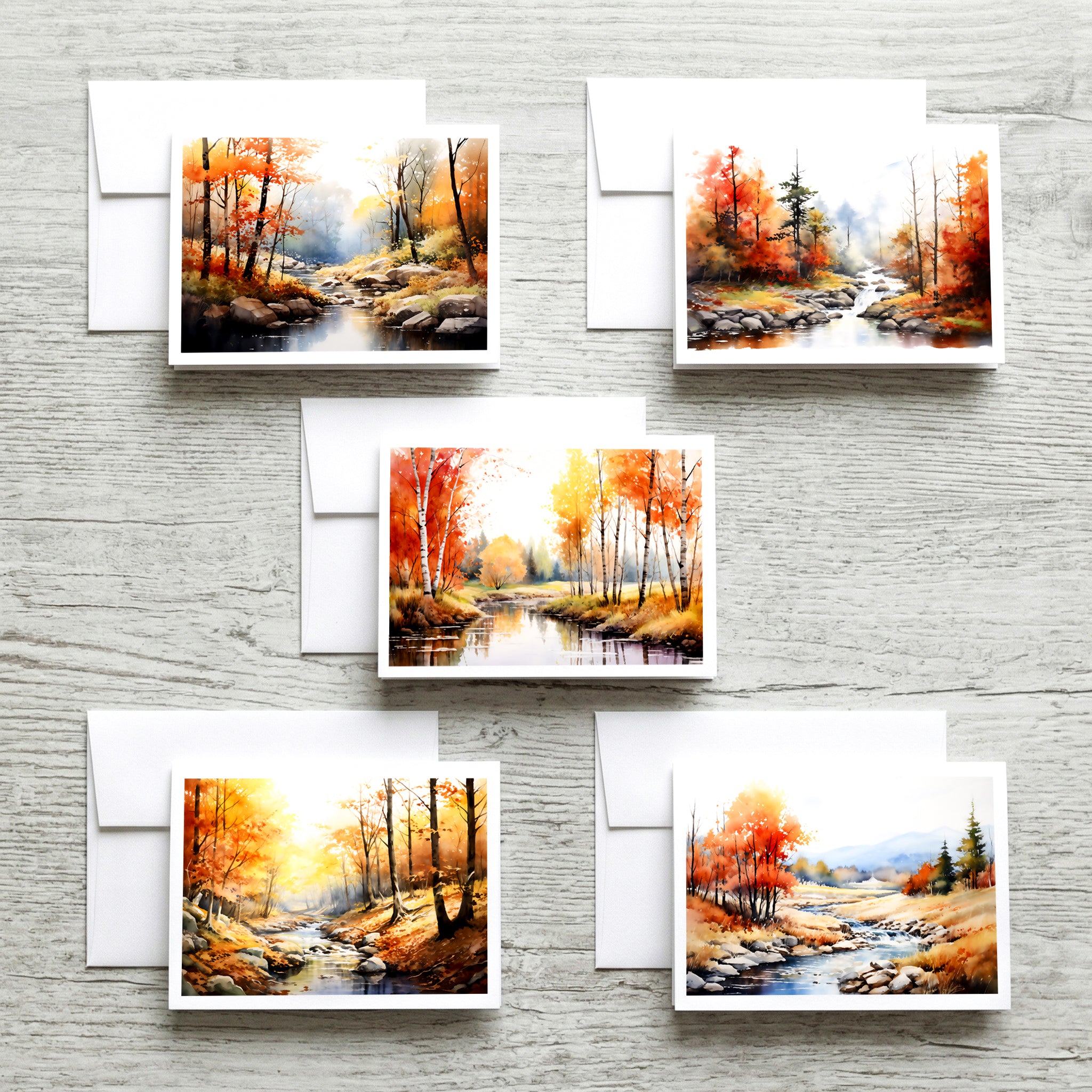 Autumn Forrest Scenes Set of Note Cards with Envelopes image 0