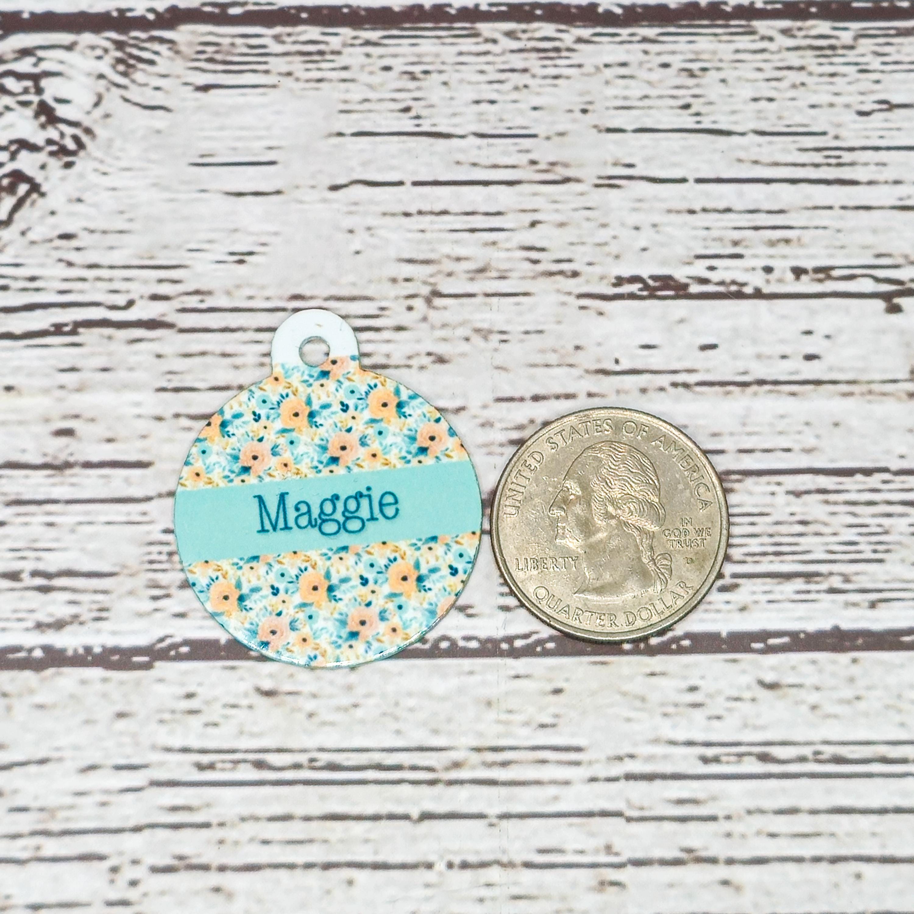 Pet ID Tag Floral Two Sided- Round - Medium, Small, and Extra Small, Flower Pet image 5
