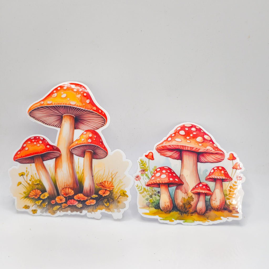 Mushroom Stickers - Set of Two Stickers - Vinyl Stickers - Watercolor (1) image 0