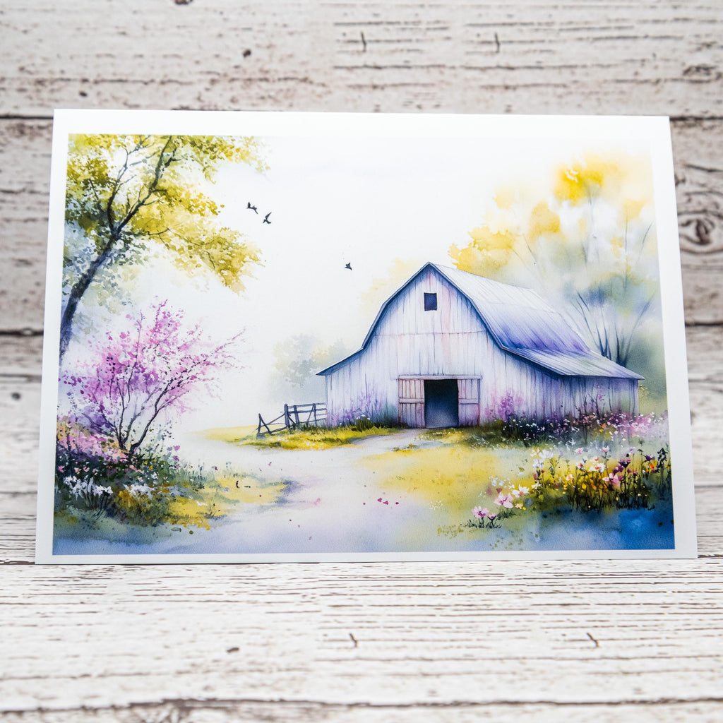 Spring Barns Set of Notecards with Envelopes, A6 Size, Greeting Card Bundle image 1