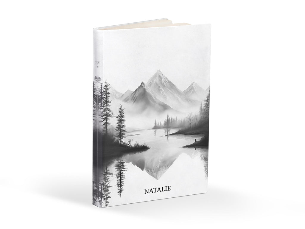 Personalized Journal Black And White Mountains, Hardcover, Softcover image 0