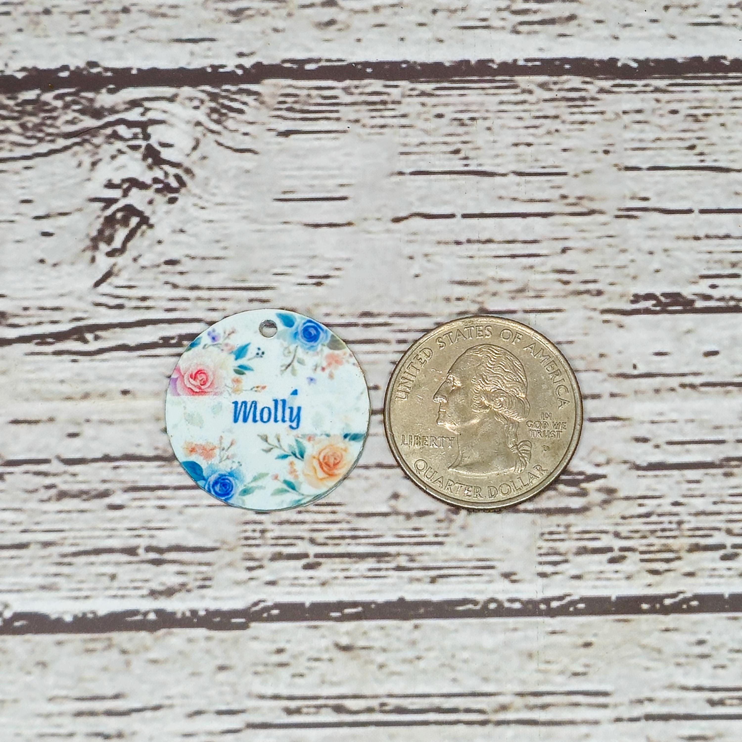 Pet ID Tag Roses Two Sided- Round - Medium, Small, and Extra Small, Flower Pet image 6