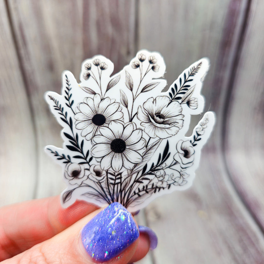 7 Black and White Flower Stickers - Vinyl Stickers - Floral Stickers - Journal image 8