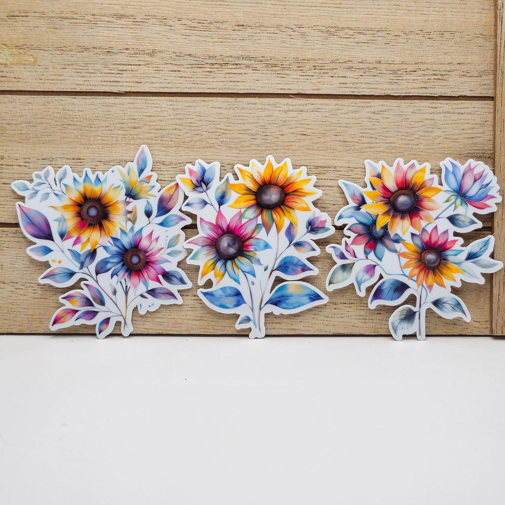 Vibrant Sunflower Sticker Pack - 3 Vinyl Stickers - Floral Stickers - Journal  image 0