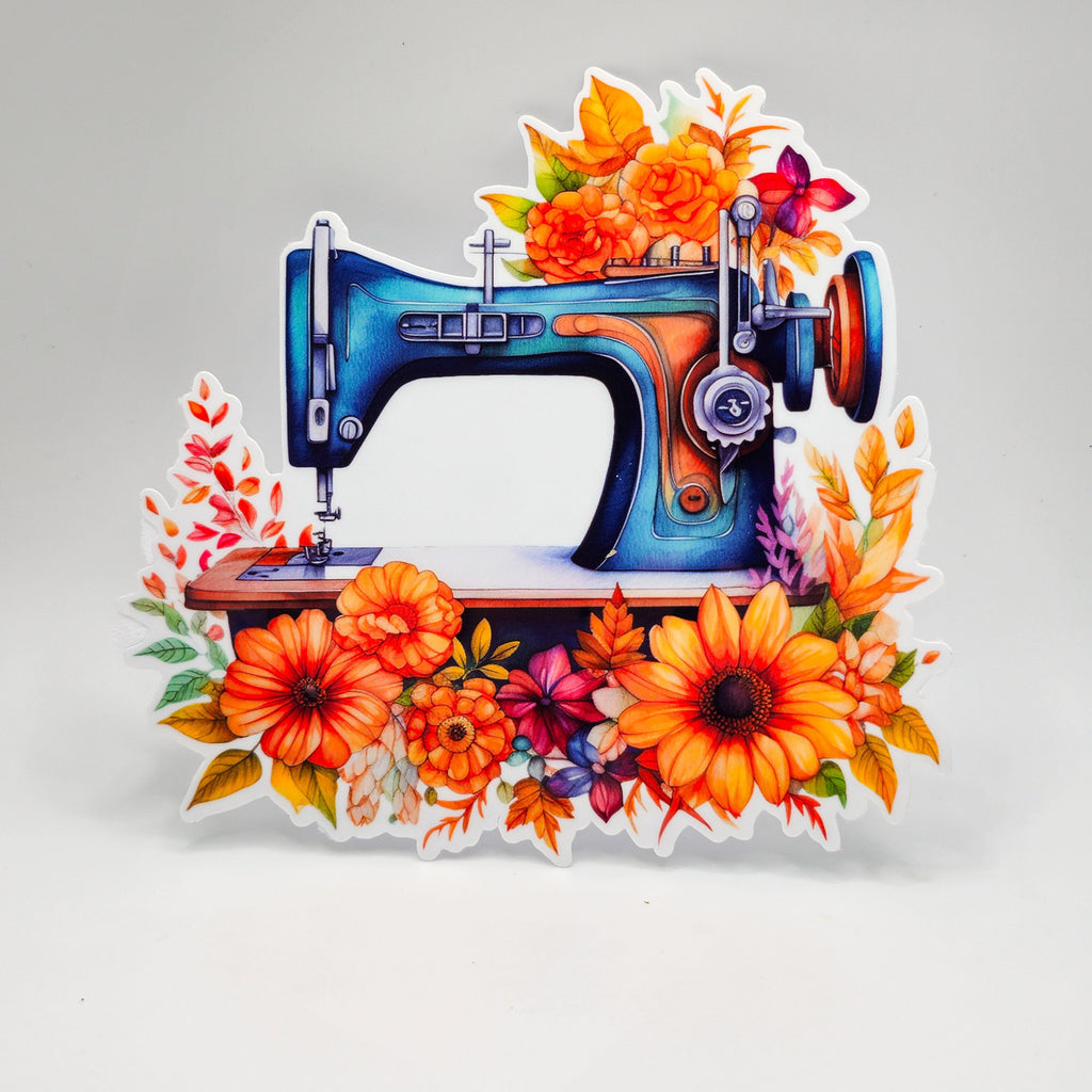 Vintage Sewing Machine Sticker -Set of 2 -Vinyl Sticker - Flowers image 0